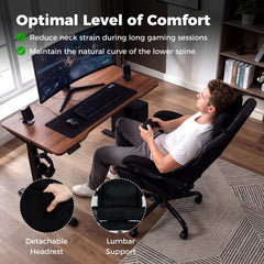 Gaming Chair Height Adjustable Computer Chair with Headrest Lumbar Support Linkage Armrests-Black