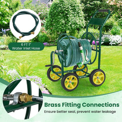 Garden Hose Reel Cart Metal Hose Cart with 4 Wheels and Storage Basket-Green