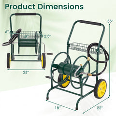 Garden Hose Reel Cart with 2 Wheels and Storage Basket-Green
