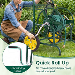 Garden Hose Reel Cart with 2 Wheels and Storage Basket-Green