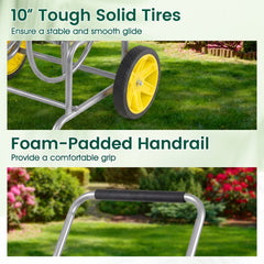 Garden Hose Reel Cart with 2 Wheels and Storage Basket-Silver