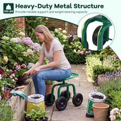 Garden Rolling Workseat with 360°Swivel Seat and Adjustable Height-Green