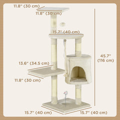46" Scratching Cat Tree Multi Level Activity Center Kitty Condo Furniture Post Beige