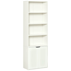 4-Tier Open Bookshelf with Doors Modern Home Office Bookcase Storage Cabinet for Living Room Bathroom Study, Oak