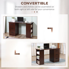 Computer Desk, 47" Writing Table with 3-Tier Shelves and 3 Reversible Drawers for Home Office, Bedroom, Black