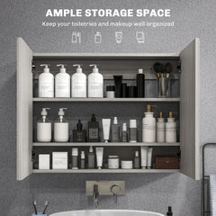 Bathroom Mirror Cabinet, Wall-Mounted Storage Organizer with Double Doors, Adjustable Shelf, White