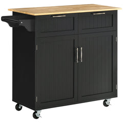 Rolling Kitchen Island with Storage Drawers, Kitchen Cart with Rubber Wood Top, Cabinet & Towel Rack, White