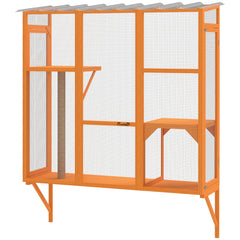 Wooden Catio Outdoor, Cat Window Box Enclosure for 2-3 Large Cats with 2 Jumping Platforms & Scratching Post, Grey