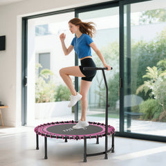 45" Mini Trampoline for Adults, Foldable Fitness Exercise Rebounder with Adjustable Handle