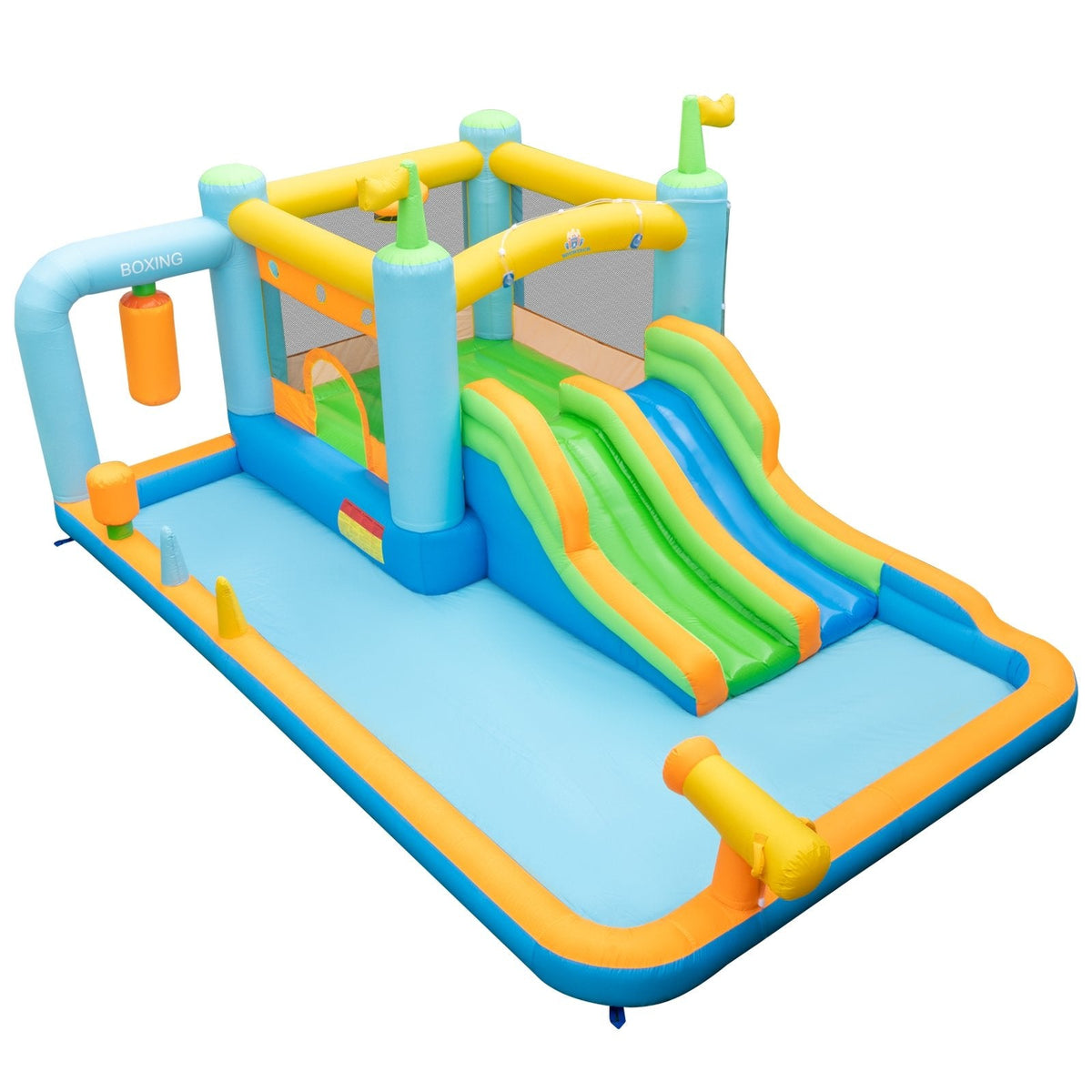 Giant Inflatable Water Slide Park with Dual Slides and Splash Pool, No Blower, Ages 3 to 10
