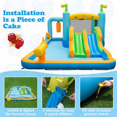 Giant Inflatable Water Slide Park with Dual Slides and Splash Pool, No Blower, Ages 3 to 10