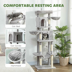 69" Cat Tree, Multi-Level Cat Tower with 2 Condos, Plush Perch and Sisal Scratching Posts, Dark Grey