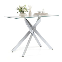 Glass Console Table Modern Entryway Table with Clear Tempered Glass Top-Silver