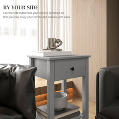 Side Table Set of 2, End Tables with Drawer and Bottom Shelf, 2-tier Nightstand for Bedroom, Living Room, Black