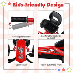 Go Kart for Kids 4 Wheel with Steering Handlebars and Adjustable Seat-Red
