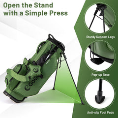 Golf Stand Bag Lightweight Golf Bag with 8 Way Top Dividers and 5 Zippered Pockets-Green