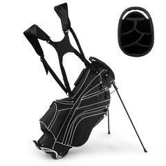 Golf Stand Cart Bag with 6-Way Divider Carry Pockets-Black