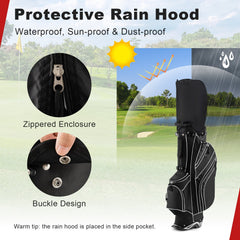 Golf Stand Cart Bag with 6-Way Divider Carry Pockets-Black