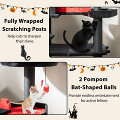 49 Inch Gothic Cat Tree with a Chapel Condo, Coffin Bed and Six Levels