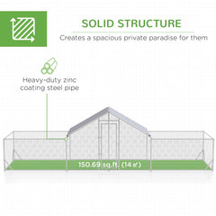 Chicken Run, 23' x 6.6' Metal Chicken Coop with Waterproof and Anti-UV Cover, Spire Roof, Door, for 12-14 Chickens, Ducks, Rabbits, Sliver