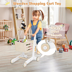 Wooden Grocery Store Playset with Shopping Cart, Till and Chalkboard for Kids
