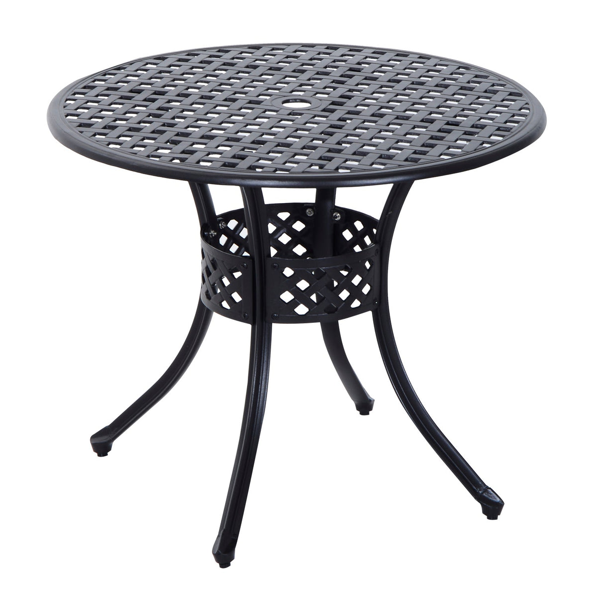33-Inch Roud Patio Dining Table with Umbrella Hole, Cast Aluminum Garden Table, All Weather Patio Bisto Table, for Lawn, Garden, Outside, Black