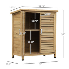 Wooden Garden Storage Shed Kit Wood Garage Tool Organisation Cabinet with 2 Door , 34" x 18" x 38", Natural