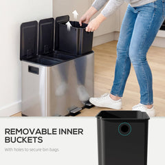 Garbage Bin, Soft-Close Trash Can with Foot Pedal, 3x5 Gallon (3x20 L) Garbage Can with Removable Inner Buckets, Black