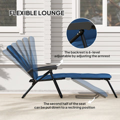 Foldable Lounge Chair, Reclining Patio Sun Lounger with 6-Position Adjustable Back, Blue and White
