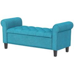 50 Inches Storage Ottoman, Upholstered Bedroom Bench with Rolled Arms and Button Tufted Storage, Light Grey