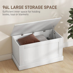 31.5 Inches Storage Chest, Storage Trunk with Safety Hinge, Wooden Box for Living Room, Natural Wood Grain