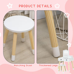 Kids Vanity Set with Mirror and Stool, Makeup Dressing Table with Drawers for Children Aged 3-6 Years, White