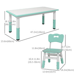 Kids Table and Chair Set with 4 Chairs, Adjustable Height, Easy to Clean, for 1.5 - 8 Years Old, Green