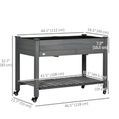 Mobile Raised Garden Bed Elevated Wood Planter Box with Lockable Wheels, Storage Shelf for Herbs Vegetables, Natural