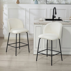 Set of 2 Counter Height Barstools, Upholstered Linen Bar Stools with Backrest, Footrest and Steel Legs, Dark Grey