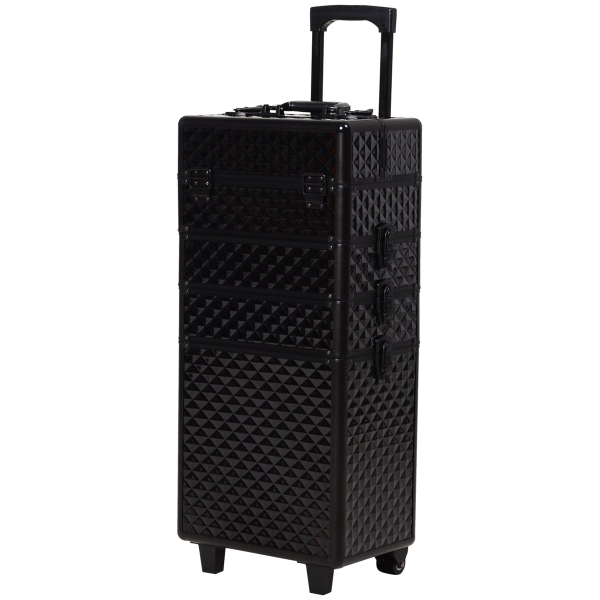 4 in 1 Portable Aluminum Makeup Case Train Cases, Rolling Makeup Case with 2 Wheels, Multiple Compartments and Lift Handle