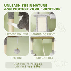 81" Large Cat Tree w/ Scratching Posts, Condos, Beds, Hammocks, Jumping Platforms, Toy Balls, Rope Cat Toy, Beige