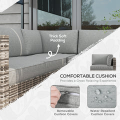 4 Pieces Rattan Wicker Outdoor Conversation Furniture Set w/ Corner Sofa Loveseats Coffee Table Cushions, Mixed Grey
