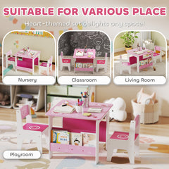 3 Pieces Kids Table and Chair Set with Bookshelves, for Classroom, Home, Nursery, Playroom, for Read, Draw, Art, Pink