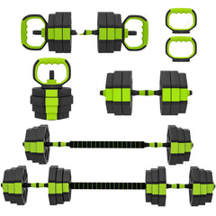 6-in-1 Adjustable Dumbbell Set, Used as Kettlebell, Barbell, Dumbbell, Push-Up Stand, 44lbs Free Weights Set, Blue