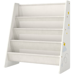Fabric Kids Bookshelf, 4-Tier Toddler Sling Book Rack for Playroom, Bedroom, Nursery and Kids Room for Ages 3-6, White