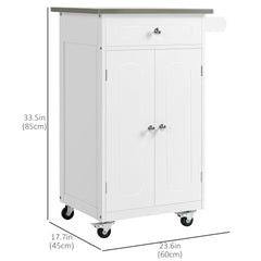 Kitchen Cart, Small Kitchen Island, Stainless Steel Top Utility Trolley on Wheels with Storage Drawer for Dining Room, Kitchen (White)