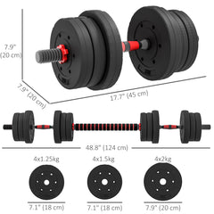 44lbs 2-in-1 Adjustable Dumbbells Weight Set, Dumbbell Hand Weights Barbell for Body Fitness, Lifting Training for Home, Office, Gym, Black and Red