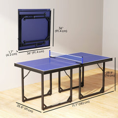 6x3ft Compact Midsize Table Tennis Table Multi-Use Family Ping-pong Table Free Standing Folding Blue