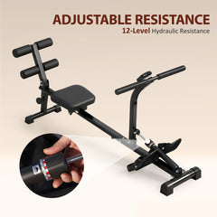 Hydraulic Rowing Machine with LCD Monitor, Sit-Up Function for Home Gym, Black