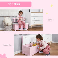 2-in-1 Kids Toy Box Storage Organizer Chest Cabinet Chunk Cube with Safety Pneumatic Rod, Pink