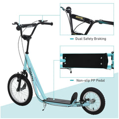 Youth Kick Scooter with Adjustable Handlebar and 16'' Inflatable Rubber Wheel for Kids and Teens 5+ Year Old, Black