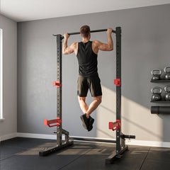 Power Cage Squat Rack, 1100LB Heavy-Duty Power Rack with Pull-Up Bar, Adjustable J-Hooks, Plates and Barbell Storage
