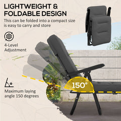 Outdoor Lounge Chair with Padded Cushion, Folding Reclining Patio Garden Chair with Recline Back, Footrest, for Poolside, Patio, Blue