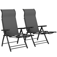 Folding Patio Chairs Set of 2, 5-Position Outdoor Lounge Chairs with High Back, Retractable Footrest, Black